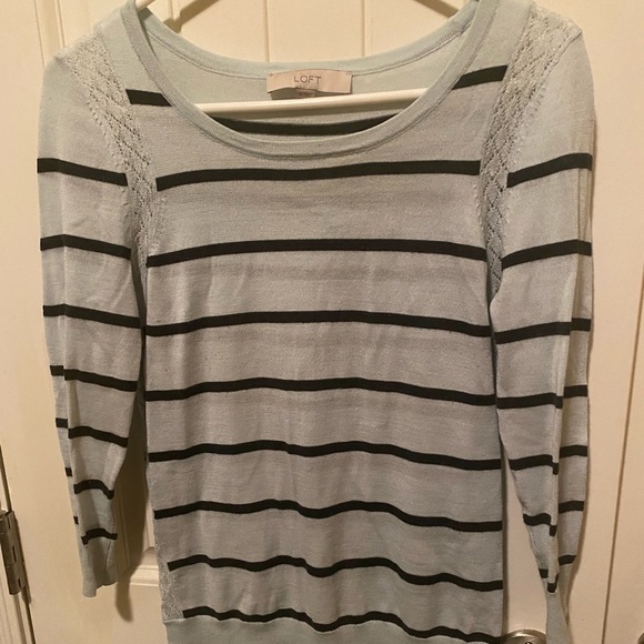 LOFT Sweaters - LOFT Light Blue and Black Striped Top-Size M